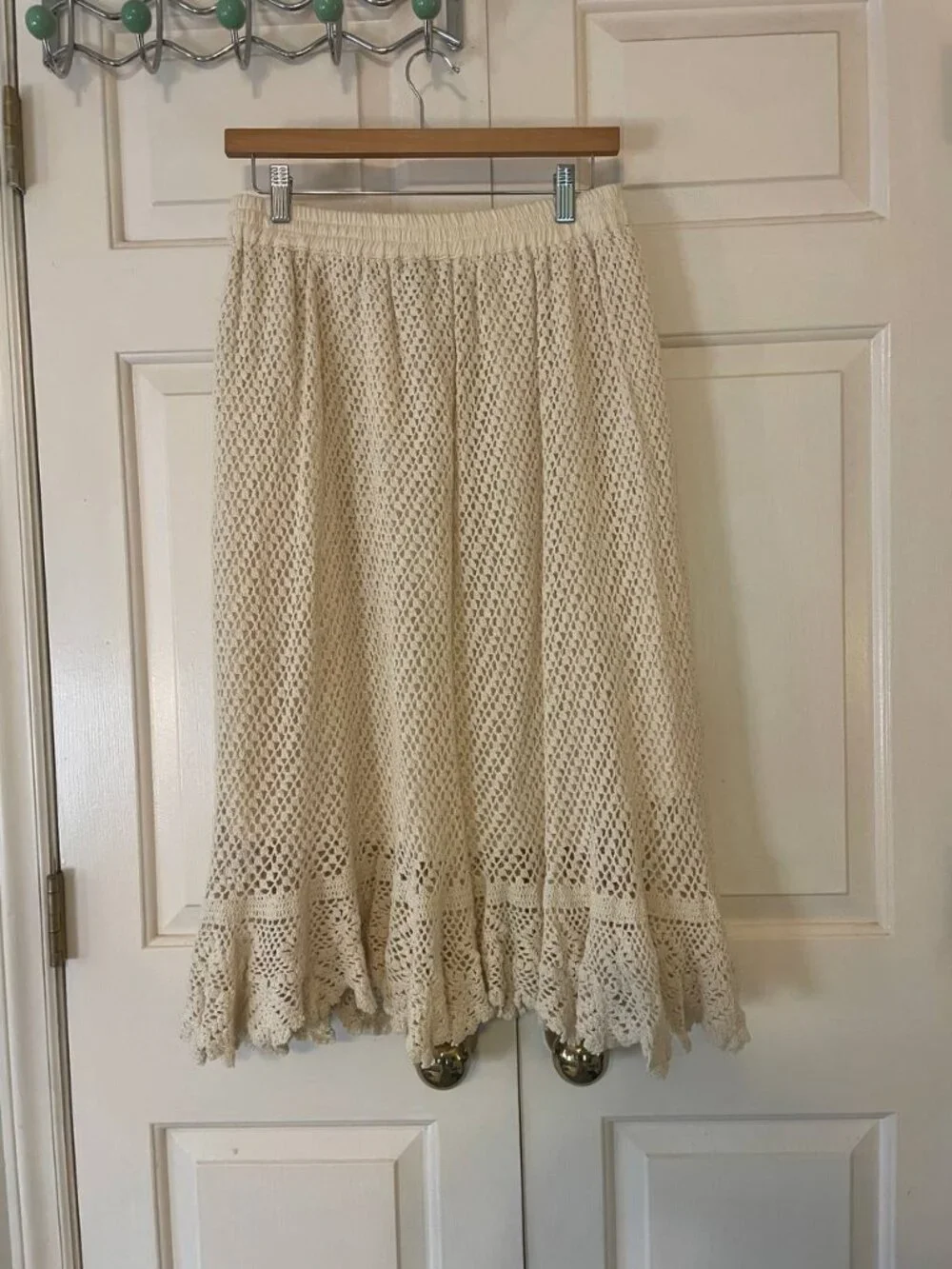 NWT DIMRI Ecru Crochet Knit Midi Skirt with Ruffle Hem - Coastal Boho Chic - Picture 4 of 8